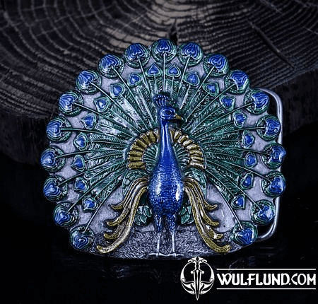 PEACOCK, PAINTED BELT BUCKLE