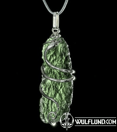 SNAKE, CZECH MOLDAVITE STERLING SILVER PENDANT