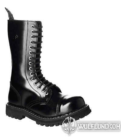 LEDERSTIEFEL STEEL SCHWARZ 15-LOCH-SCHUHE