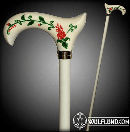 ROSE - FOLK ART - WALKING STICK, CANE - WEISS