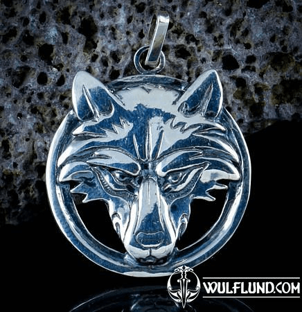 WOLFKOPF IM RING, SILBER AMULETT