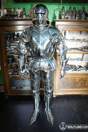 CUSTOM SUIT OF ARMOUR WITH SALLET, POLISHED, 1.5 MM