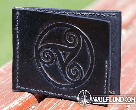 BLACK WALLET WITH HAND CARVED TRISKELLE