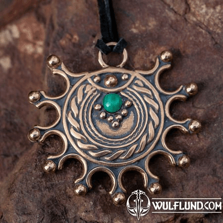 DEVANA, SLAVIC SOLAR PENDANT, BRONZE, MALACHITE