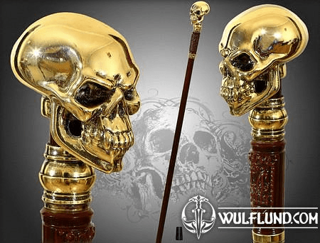 SKULL, GOLD PLATED - WALKING STICK