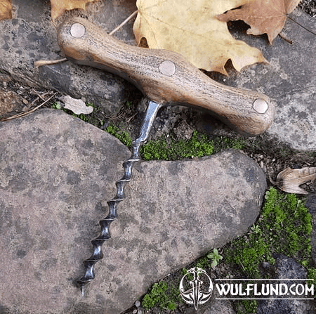 HAND FORGED CORKSCREW, WOOD AND METAL