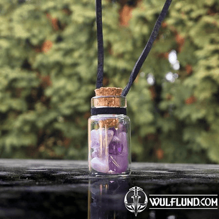 AMETHYST, GLASS BOTTLE, LEATHER CORD
