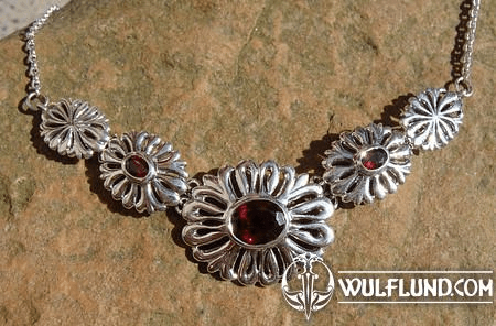 FLOWER SILVER NECKLACE WITH GARNETS, AG 925, 20 G