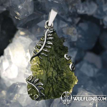 FERN, SILVER PENDANT WITH MOLDAVITE