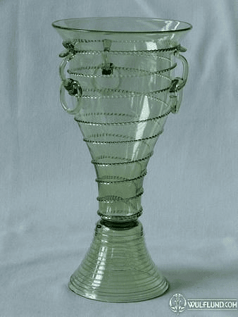 GOBLET WITH RINGS, GREEN GLASS