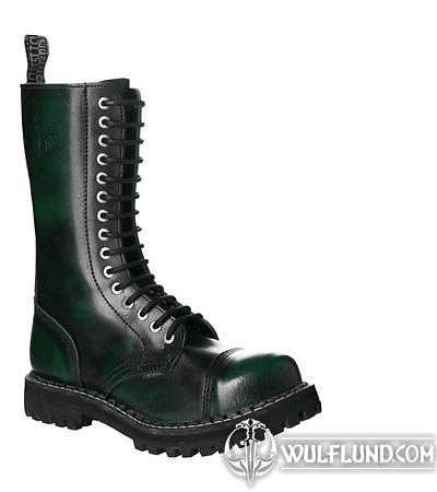 LEATHER BOOTS STEEL GREEN 15-EYELET-SHOES