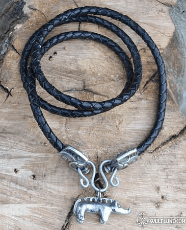 SANGLIER CELTIQUE, COLLIER, BOLO EN CUIR