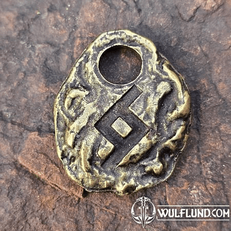 JERA, RUNIC AMULET, OLD BRASS