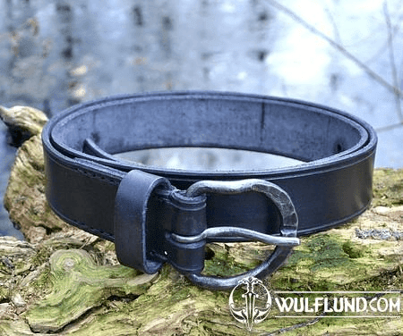 LEATHER BELT WITH FORGED BUCKLE, BLACK