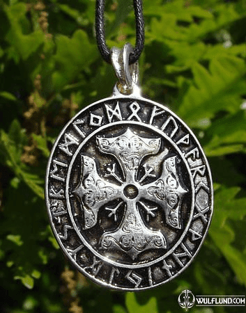 THOR CROSS, SILVERED DOUBLESIDED AMULET