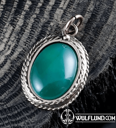 AGATE - GREEN, BRONZE PENDANT