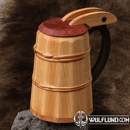 WOODEN TANKARD WITH LID