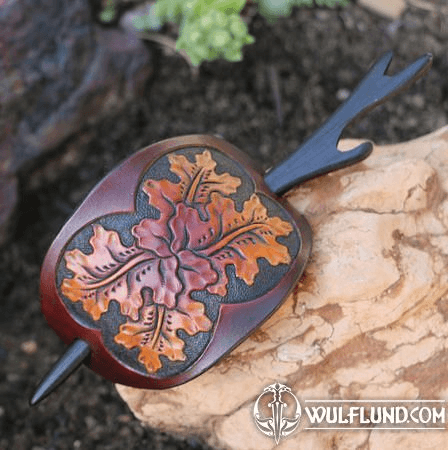 OAK LEAF, LEATHER HAIR BROOCH