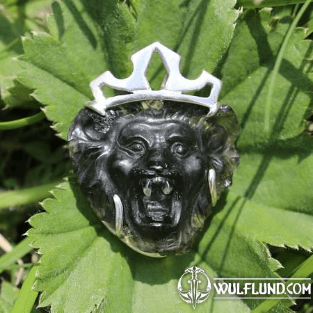 LION WITH CROWN, MOLDAVITE PENDANT, SILVER - GLYPTICA