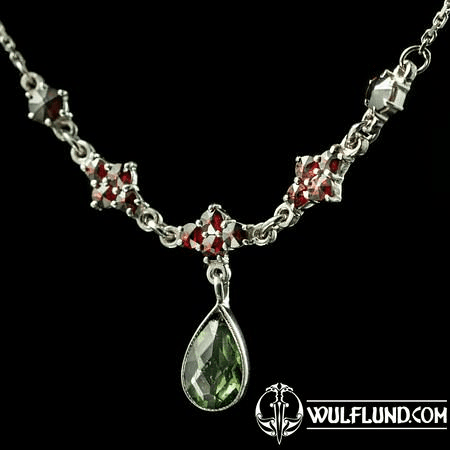 ROSALIA, CZECH MOLDAVITE, GARNET, SILVER NECKLACE