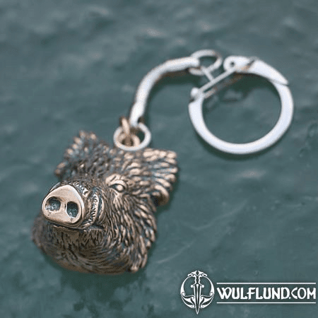 WILD BOAR - BOAR, MASSIVE BOAR'S HEAD BRONZE, KEY RING