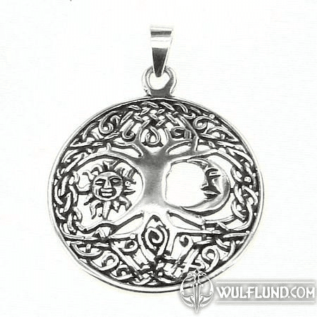 SUN AND MOON IN LIVING TREE, SILVER PENDANT
