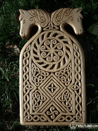 SUN, HEAVENLY HORSES AND OTHILA RUNE, WOOD CARVING