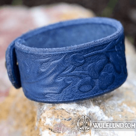 FEUILLES DE CHÊNE, BRACELET EN CUIR - BLEU