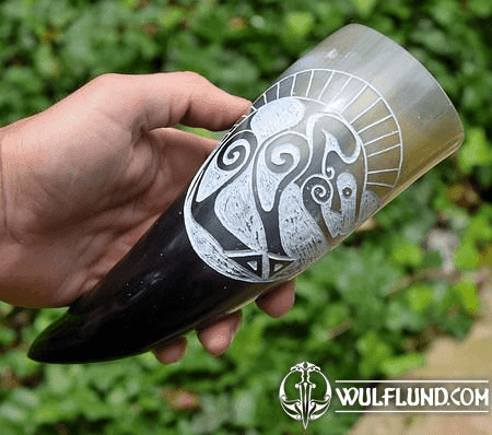 BOAR, ENGRAVED CELTIC DRINKING HORN