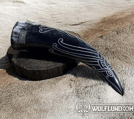 CORVUS CROW, CARVED DRINKING HORN - 0.3 L TIN