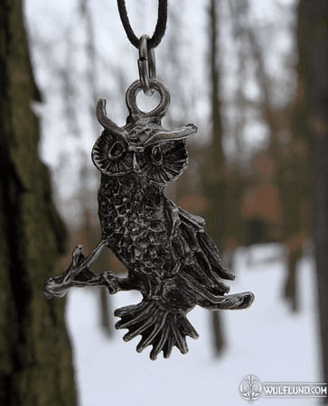 OWL ON BRANCH, PEWTER PENDANT