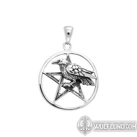 PENTACLE WITH RAVEN, SILVER PENDANT