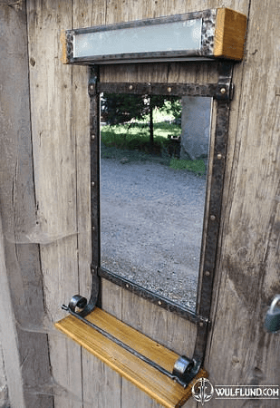 BATHROOM MIRROR WITH WOODEN SHELF