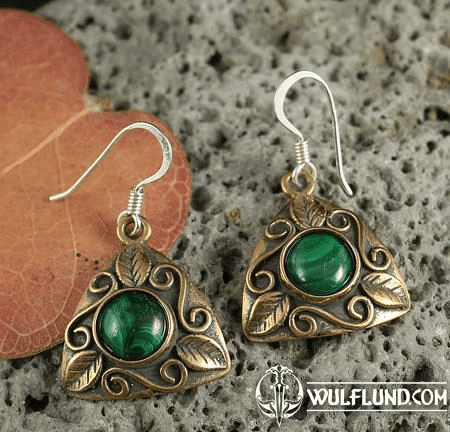 LEAVES - EARRINGS, BRONZE, MALACHITE