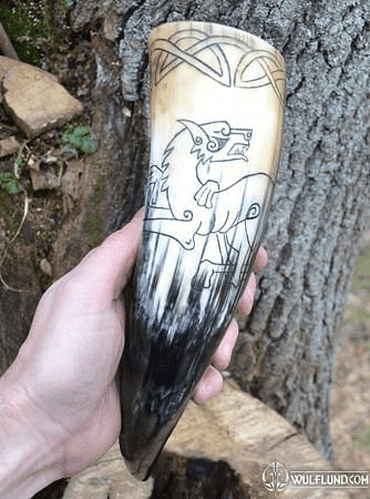 FENRIR - VIKING WOLF, CARVED DRINKING HORN