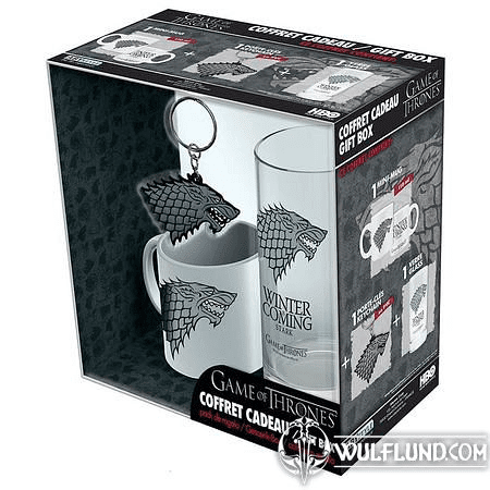 GAME OF THRONES - STARK GIFT SET, ESPRESSO CUP, GLASS, KEYCHAIN