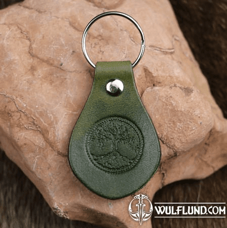 CELTIC TREE, LEATHER KEYCHAIN GREEN
