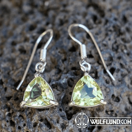 TRIANGULAR, SILVER EARRINGS WITH CITRINE