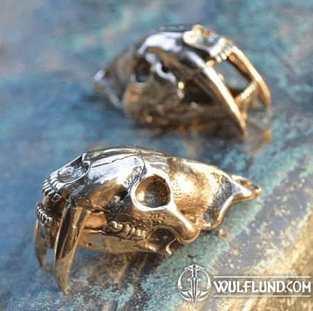 SMILODON, SABERTOOTH TIGER SKULL PENDANT, MASSIVE JEWEL, BRONZE