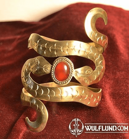 SNAKE BRASS BRACELET, CARNELIAN