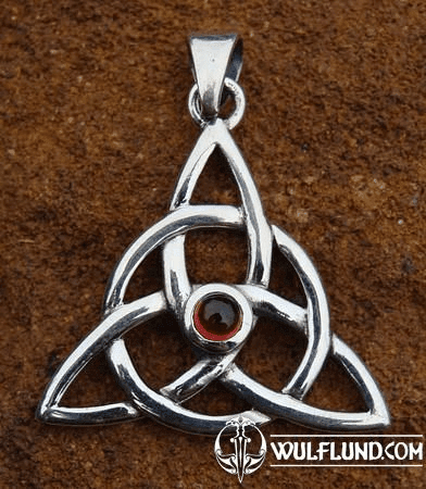 SILVER TRIQUETRA PENDANT WITH GARNET, AG 925