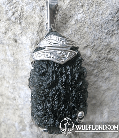 TERRA CELTICA, RAW MOLDAVITE PENDANT, STERLING SILVER