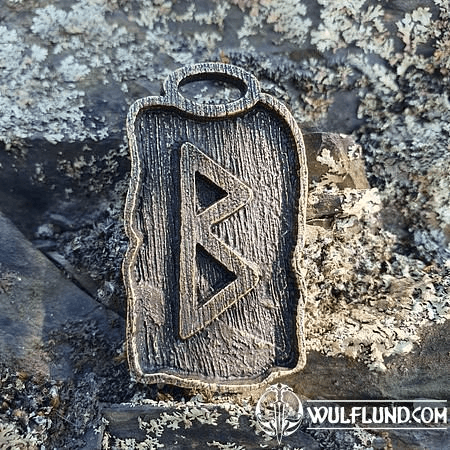 BERKANO - RUNE PENDANT, ZINC ANT. BRASS