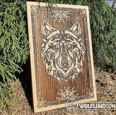 VIKING WOLF WALL DECORATION 45CM OAK