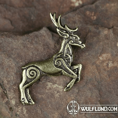 CELTIC DEER - HERNE, ZINC, PENDANT, ANTIQUE BRASS