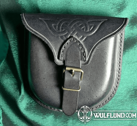 LEATHER BELT BAG WITH CELTIC KNOT, MODERN USAGE, BLACK