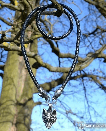 VIKING WOLF NECKLACE, TIN, BRAIDED CORD
