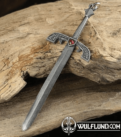 SWORD WITH GLASS, PEWTER PENDANT