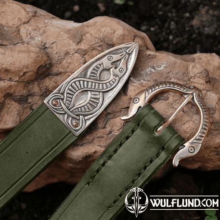 VIKING CEINTURE, BORRE BÊTE, CUIR BRONZE VERT