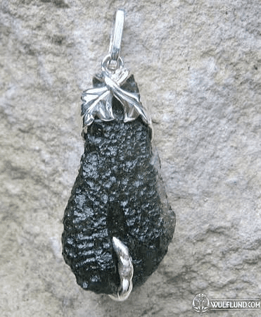 QUERCUS, RAW MOLDAVITE PENDANT, STERLING SILVER